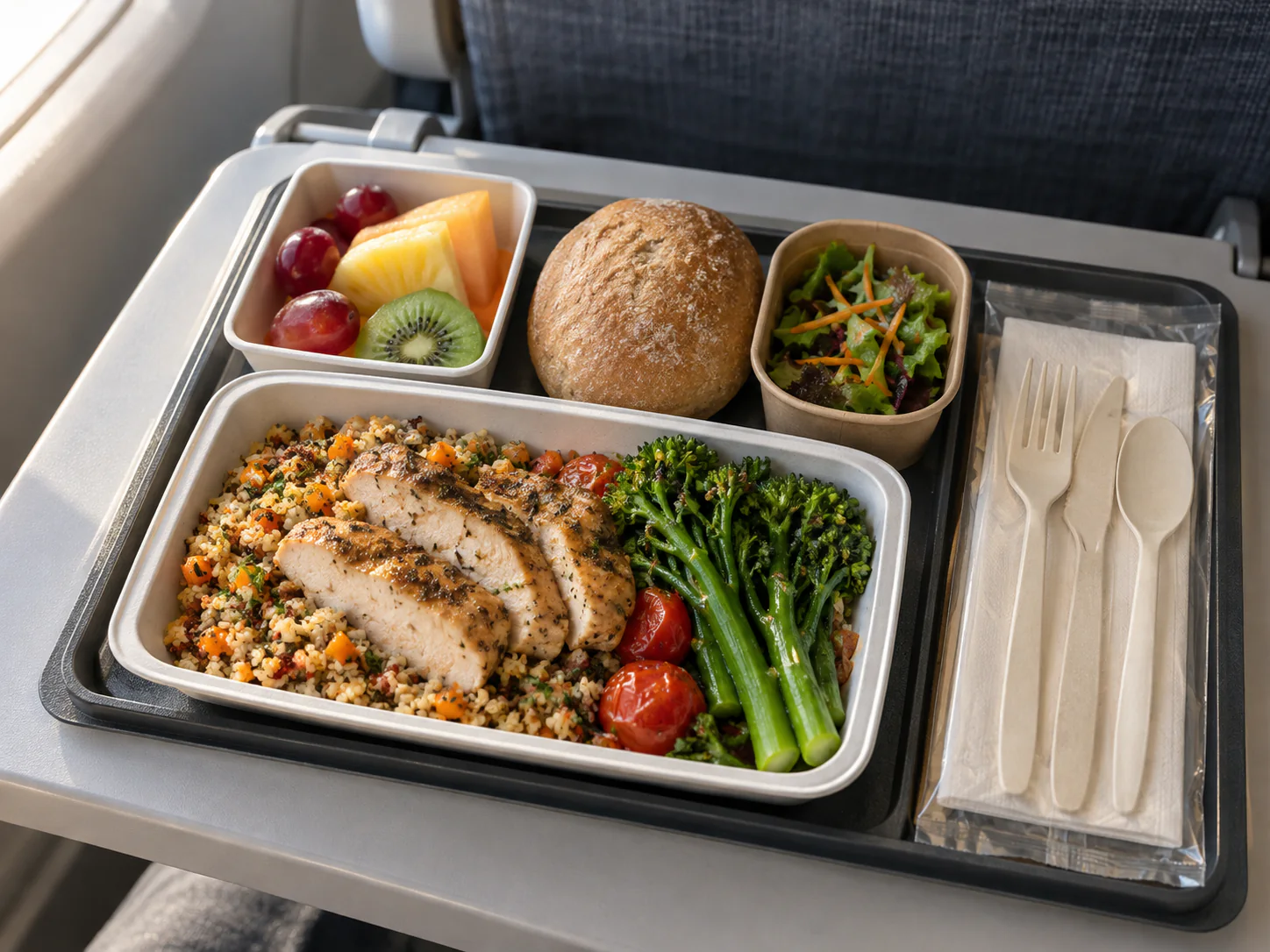 Configured cutlery and meal-kit components for airline catering review