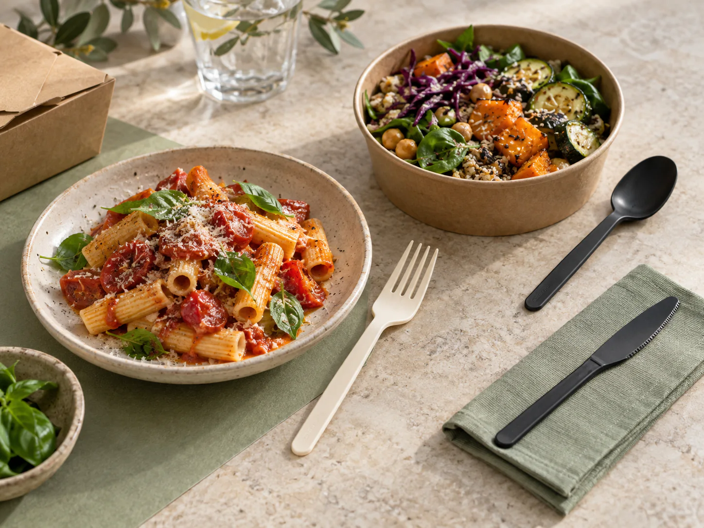 Bulk disposable forks, knives, spoons and configured meal kits