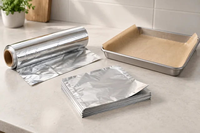 Foil roll, sheets and baking paper range illustration